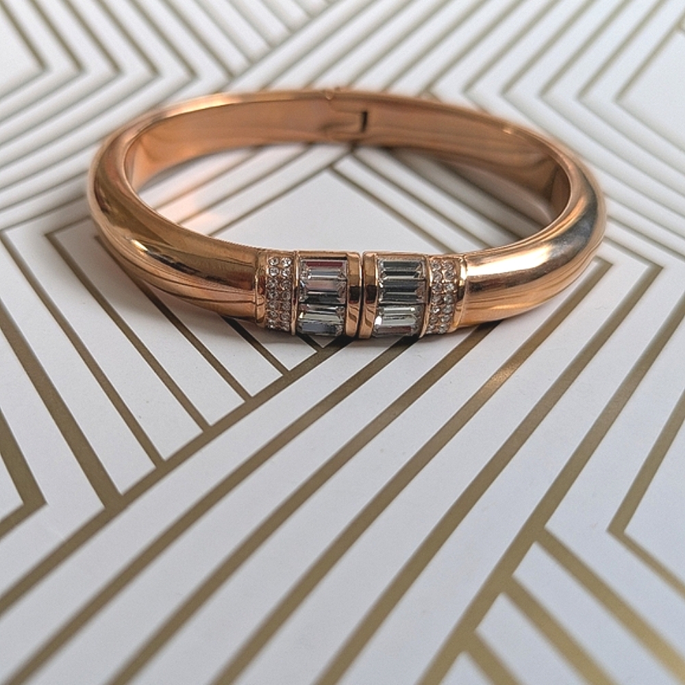 Michael Kors "Park Avenue "Glam Rose Gold Hue & Baguette Bangle Cuff Bracelet